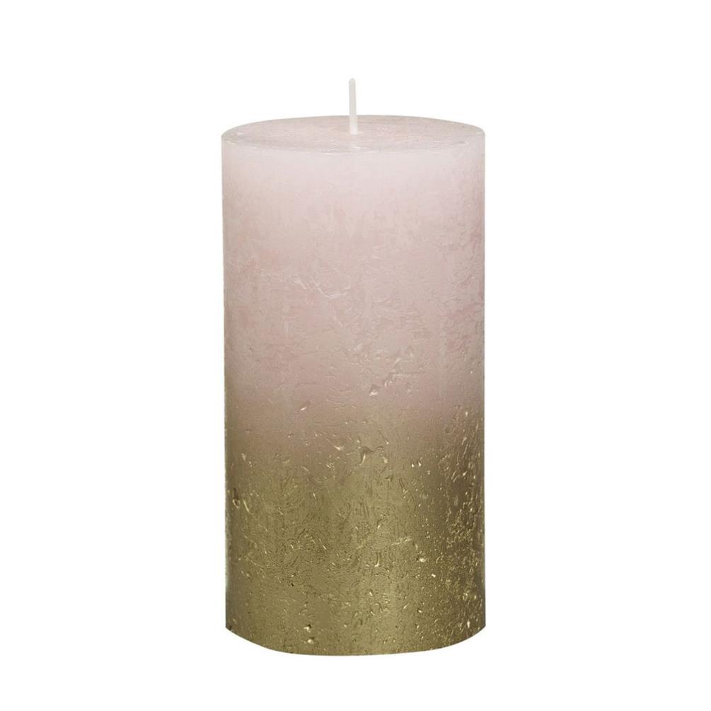 Bolsius Pink Rustic Faded Gold Metallic Pillar Candle 13cm x 7cm £5.84